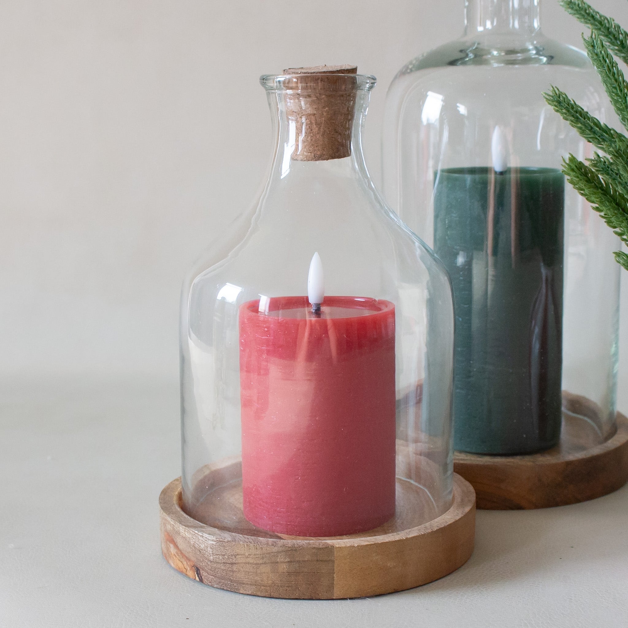Glass Bottle Cloche with Cork and Wood Base