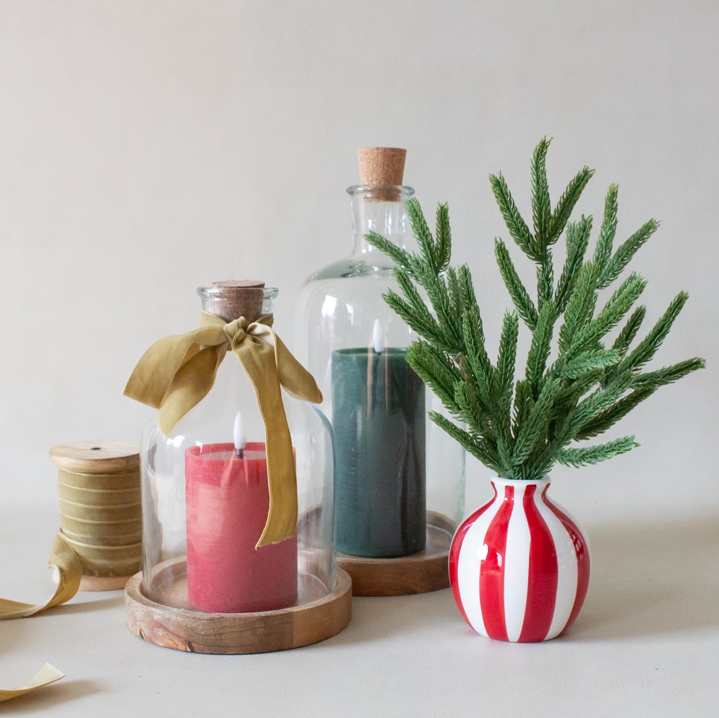 Glass Bottle Cloche with Cork and Wood Base