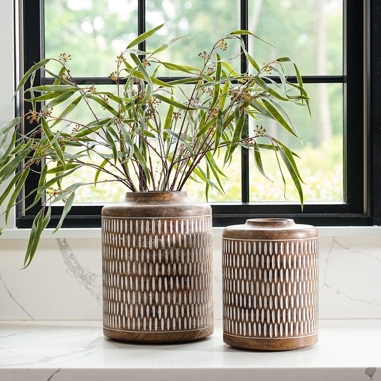 Hand Made Carved Wood Vase