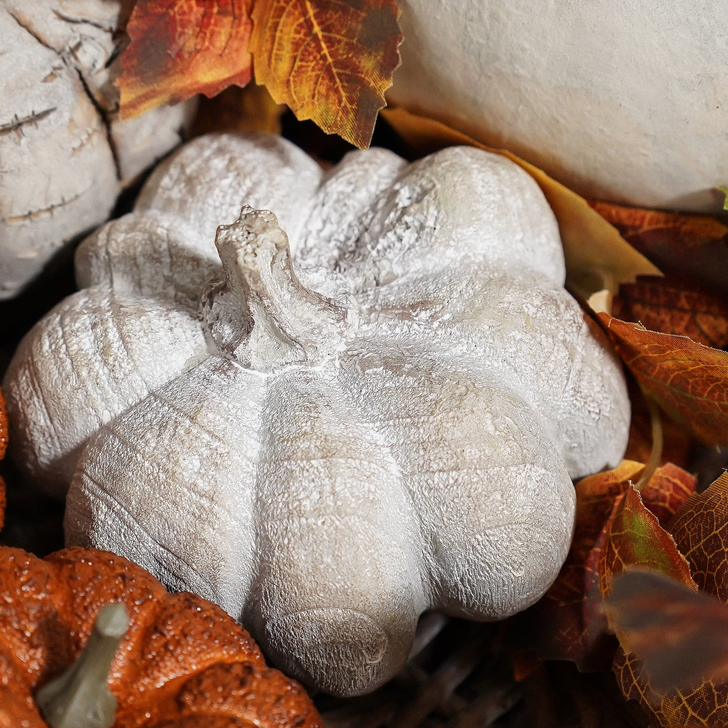 Wood Look Pumpkin | Whitewashed Resin Fall Decor