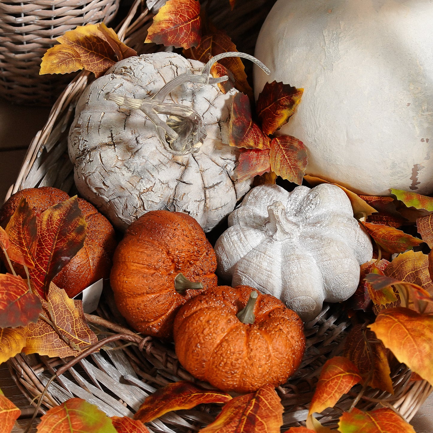 Wood Look Pumpkin | Whitewashed Resin Fall Decor