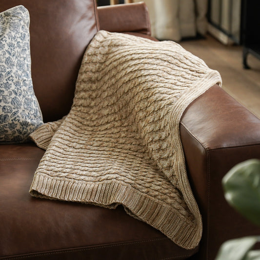 Cable Knit Throw Blanket | Latte