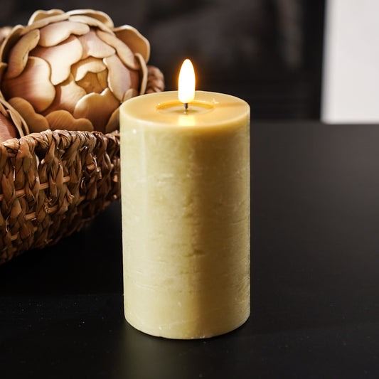 Single Wick Textured LED Pillar | Sage