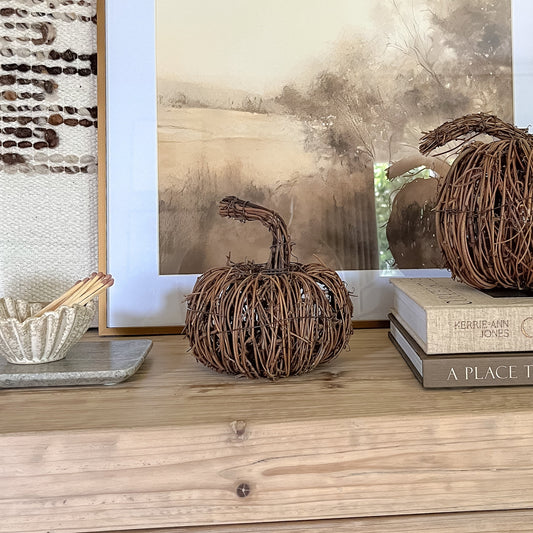 Rustic Twig Pumpkin Decor | Small