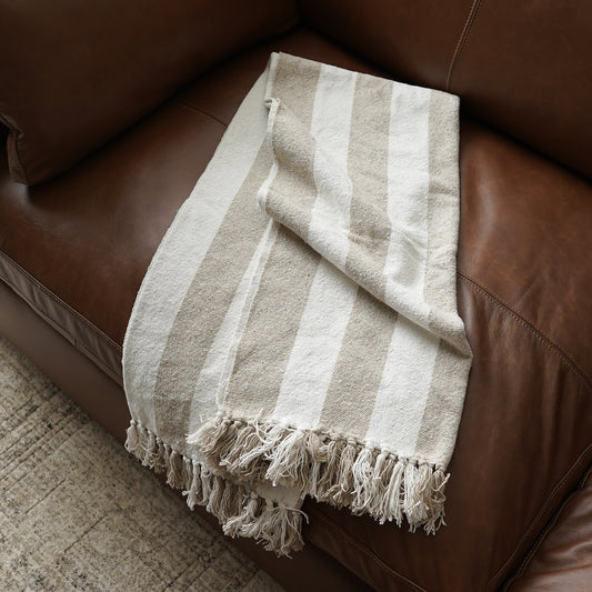 Stone Striped Cotton Throw Blanket