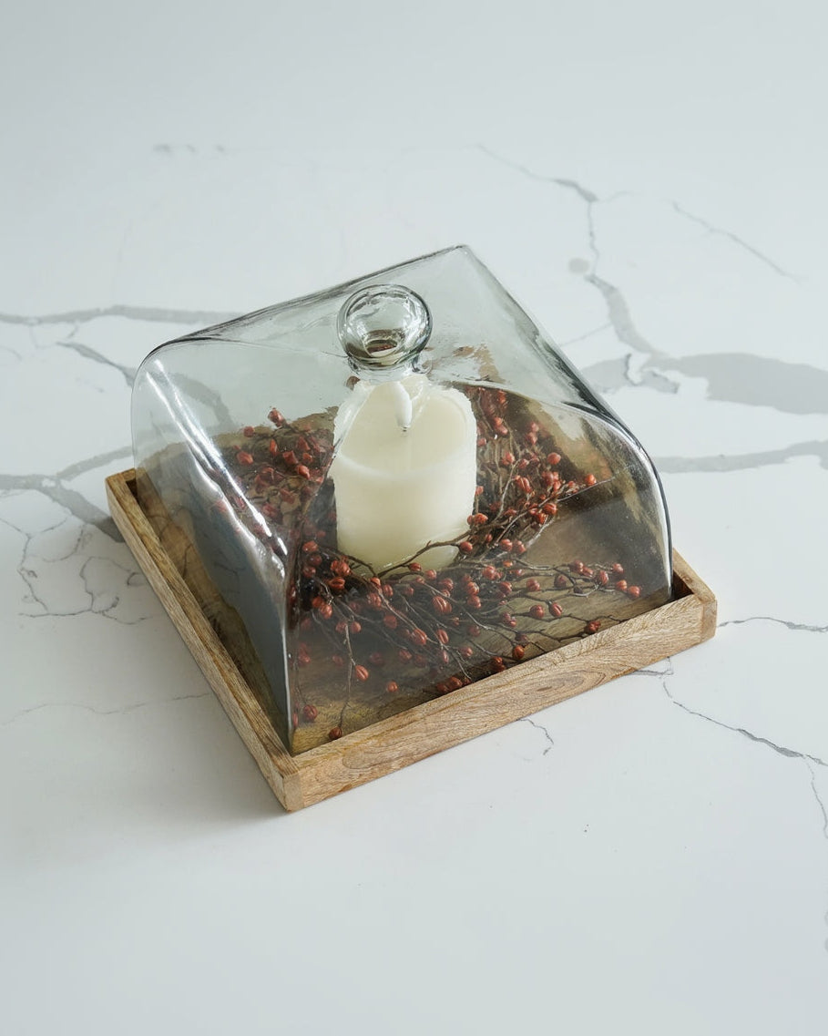 Square Wood and Glass Cake Cover