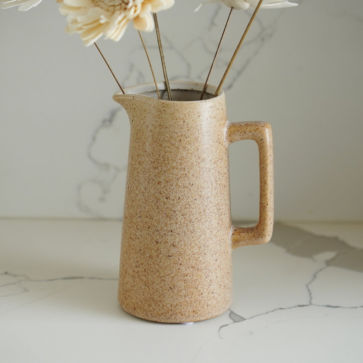 Olivia Beige Ceramic Pitcher Vase
