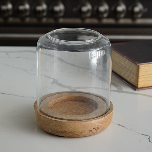 Glass Candle Holder with Wood Base