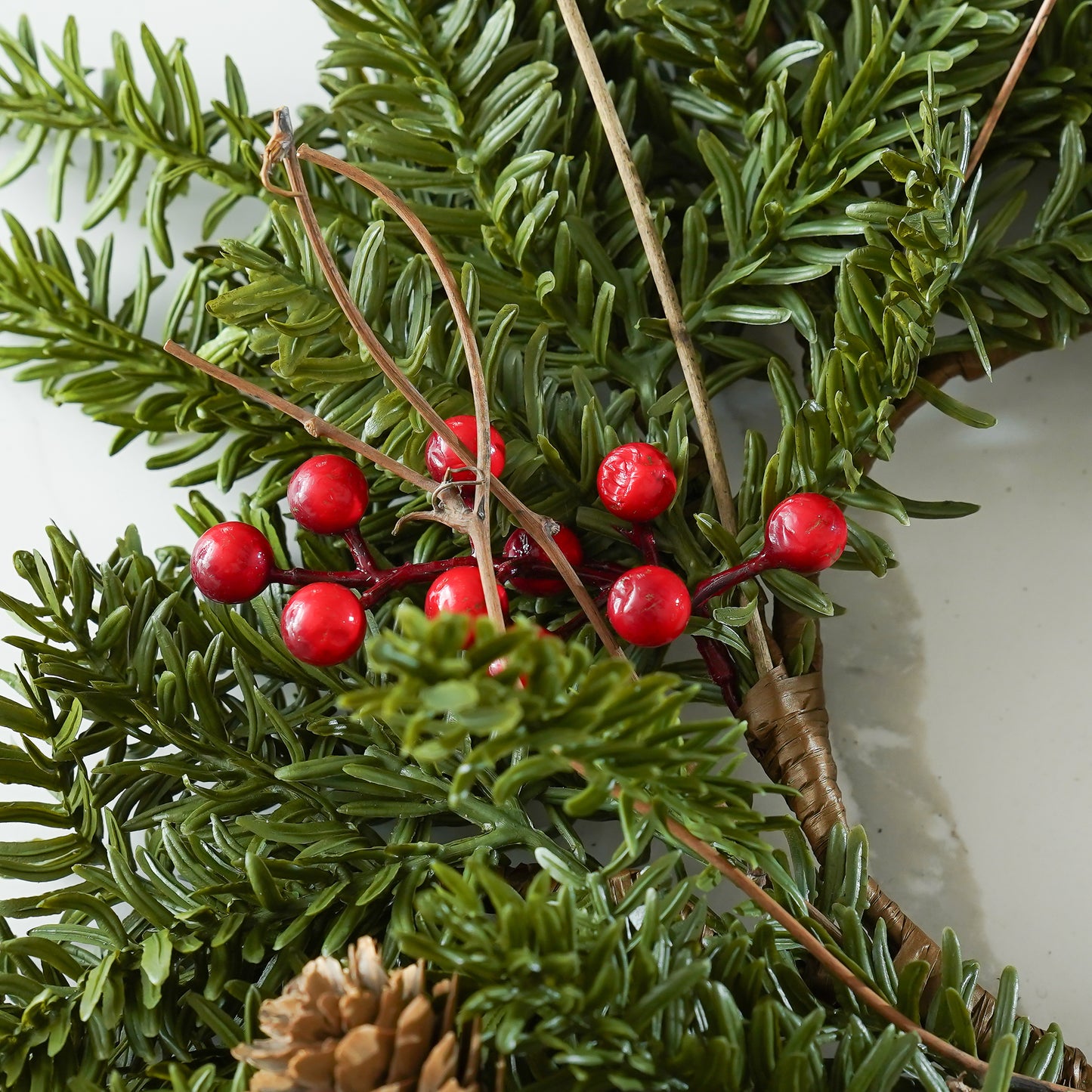 Real Touch Pine & Red Berry Candle Ring – 16”