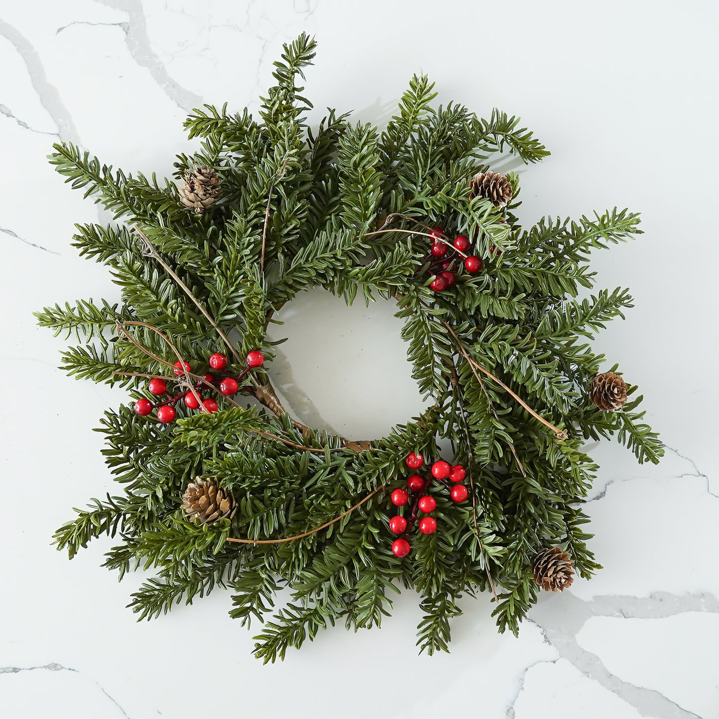Real Touch Pine & Red Berry Candle Ring – 16”