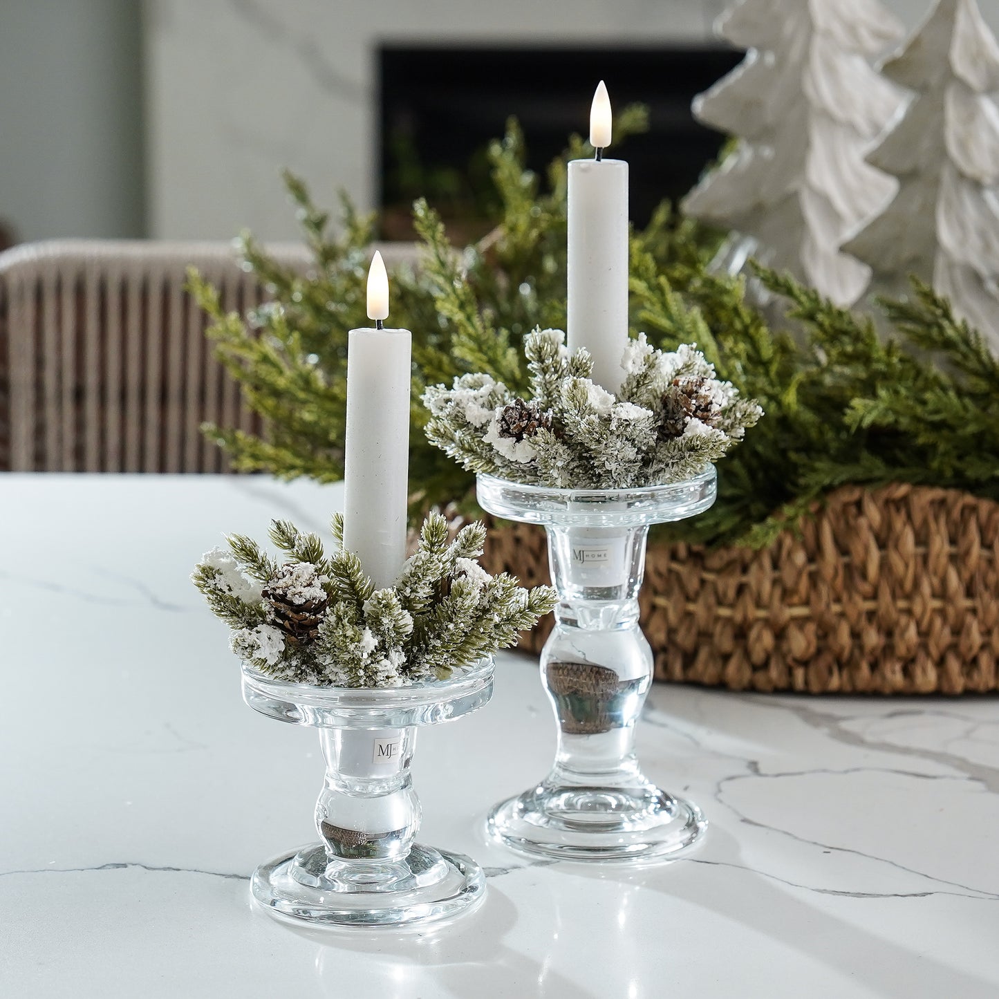 Snowy Mini Pinecone Candle Ring | Taper Candle Accessory
