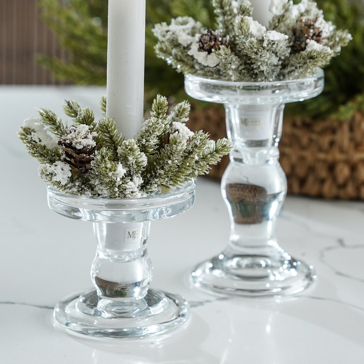 Snowy Mini Pinecone Candle Ring | Taper Candle Accessory