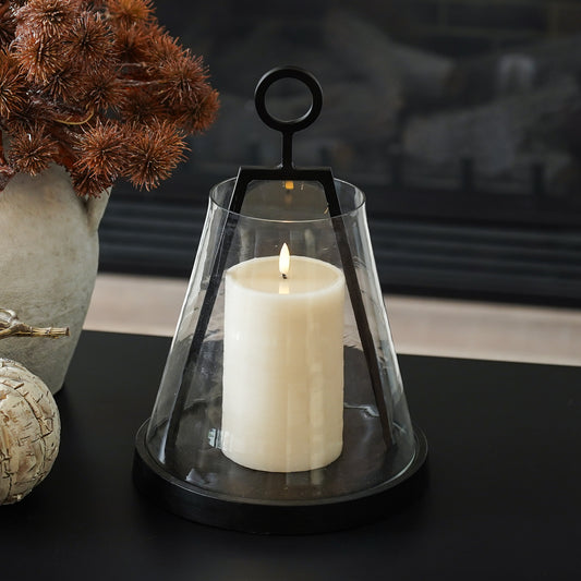 Glass and Iron Hurricane Lantern | Large Candle Holder