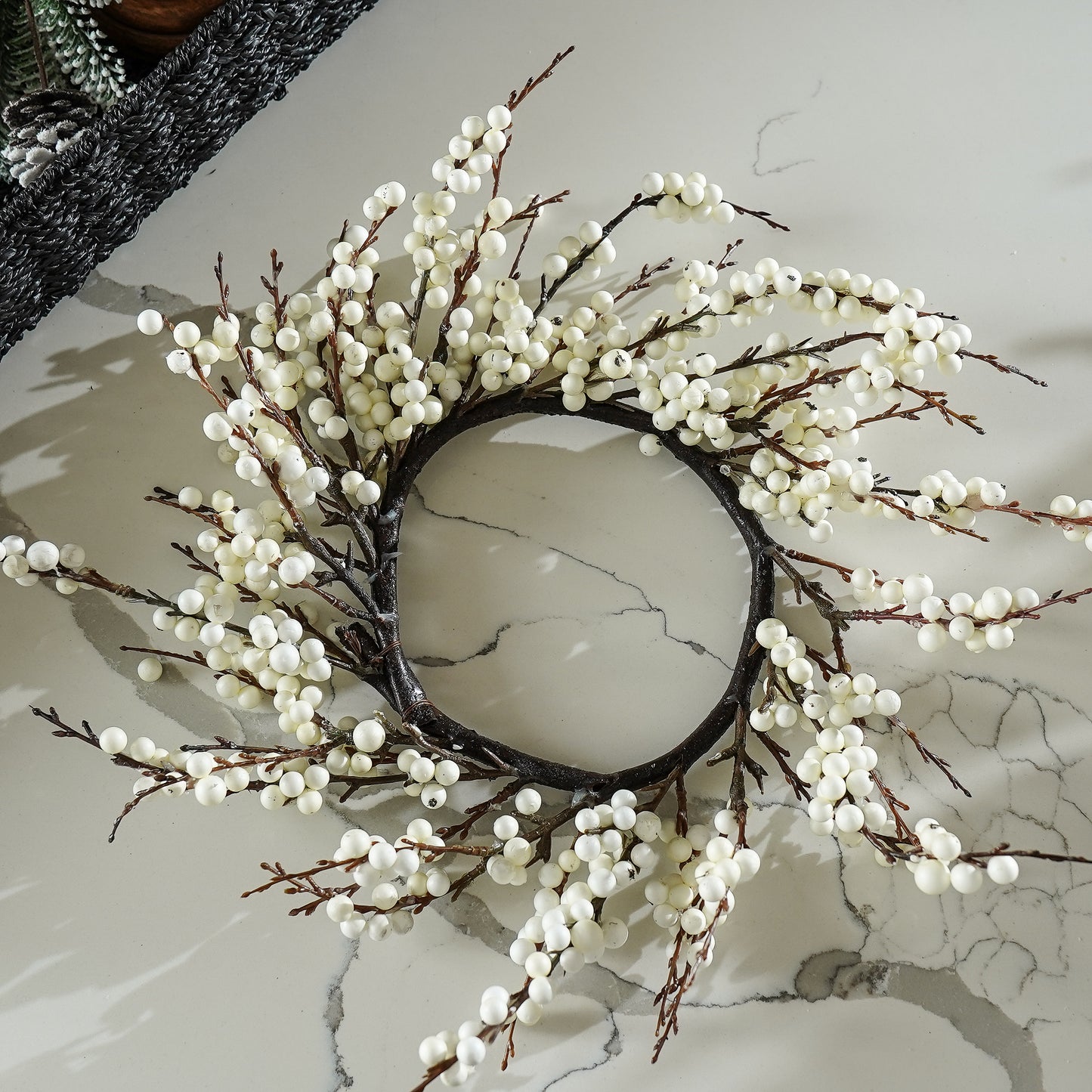 White Berry Candle Ring/Wreath | Winter Holiday Decor
