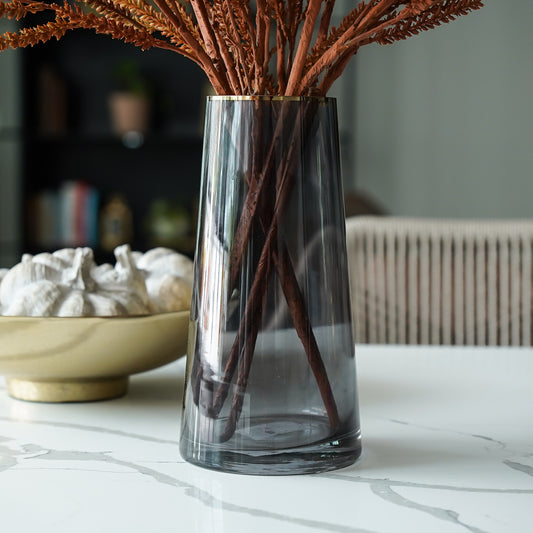 Harlan Smoked Glass Vase | Gold Rim Modern Accent