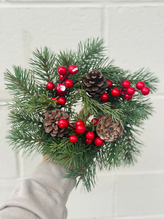Faux Holiday Candle Ring with Pinecones & Red Berries | Scratch & Dent