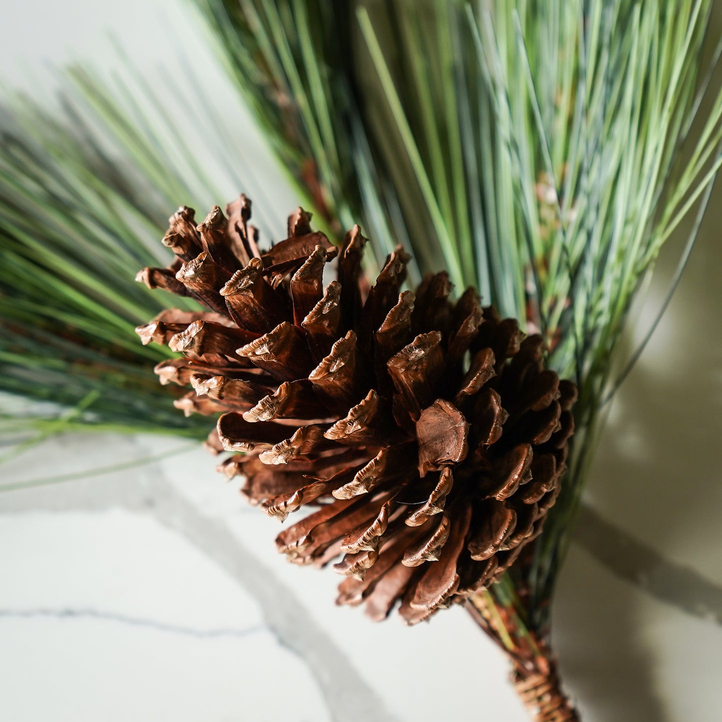 Faux Winter Greenery with Pinecones