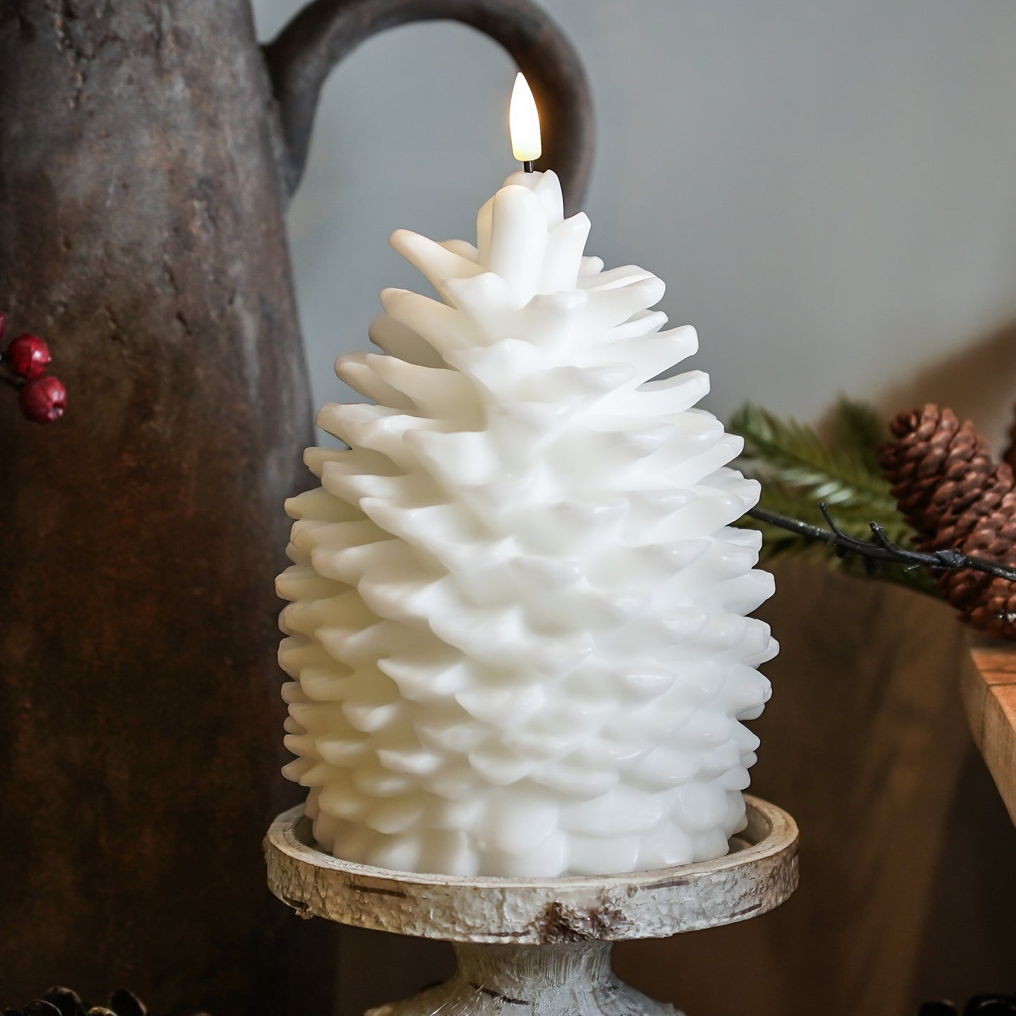 Flameless White Pinecone Candle | LED Built-in Timer