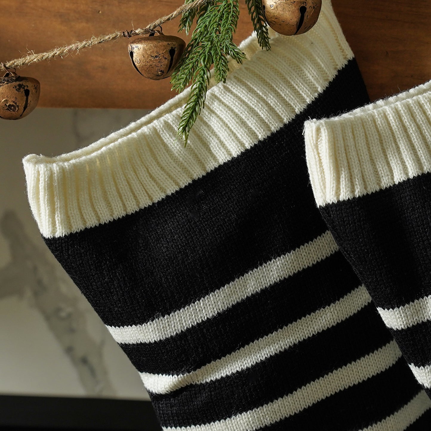 Classic Holiday Black and White Knit Stocking