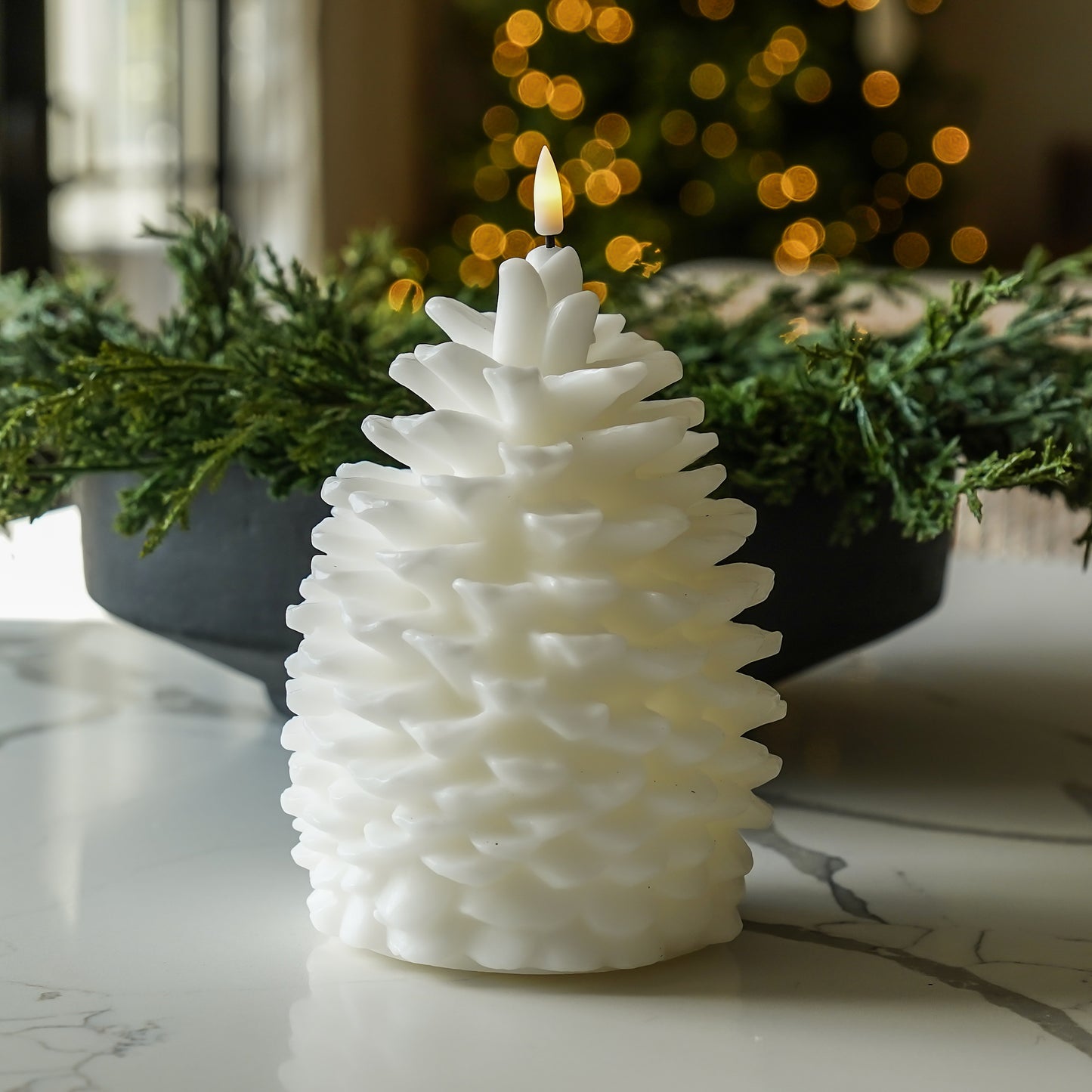 Flameless White Pinecone Candle | LED Built-in Timer