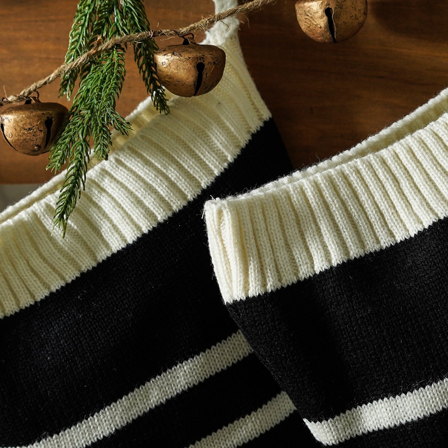 Classic Holiday Black and White Knit Stocking