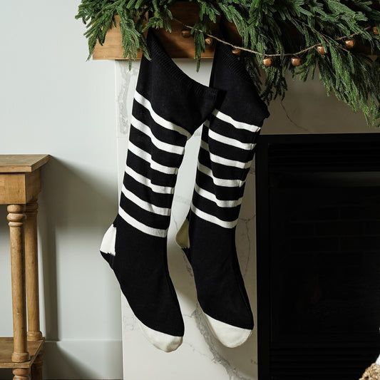 Jumbo Knit Black and White Stripe Stocking