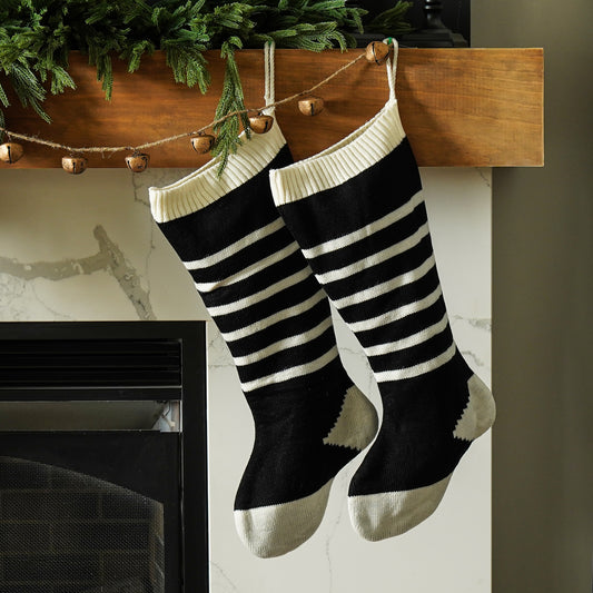 Classic Holiday Black and White Knit Stocking