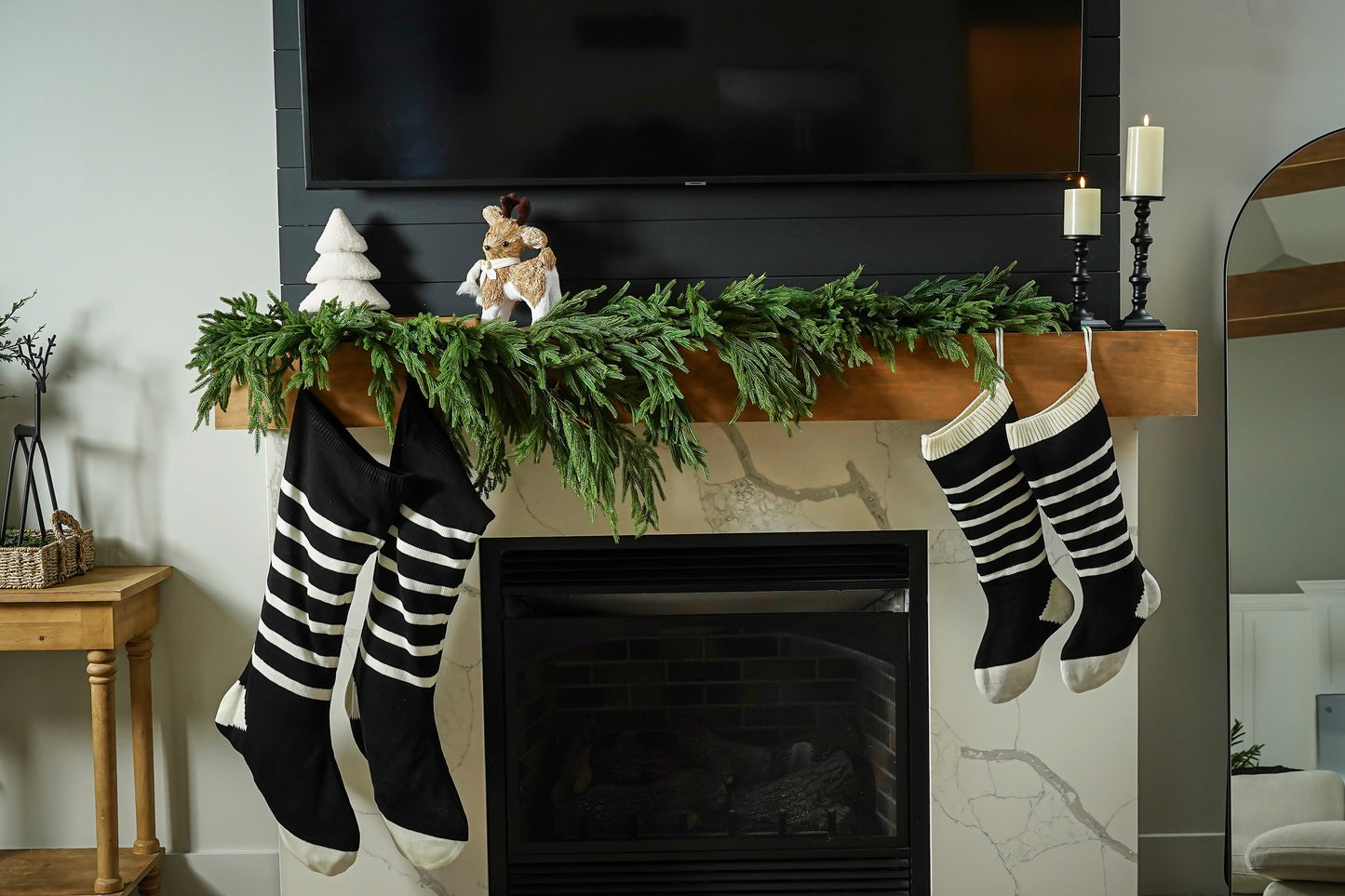 Classic Holiday Black and White Knit Stocking