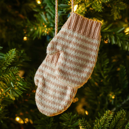 Pink and White Knit Mitten Holiday Ornament
