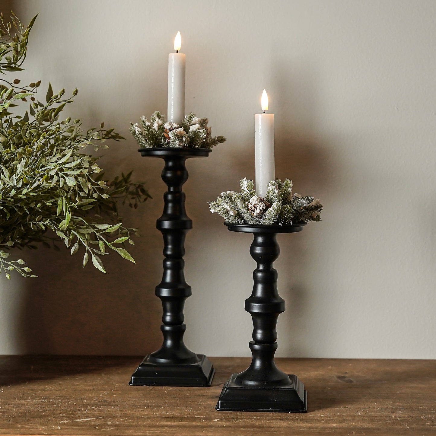 Snowy Mini Pinecone Candle Ring | Taper Candle Accessory