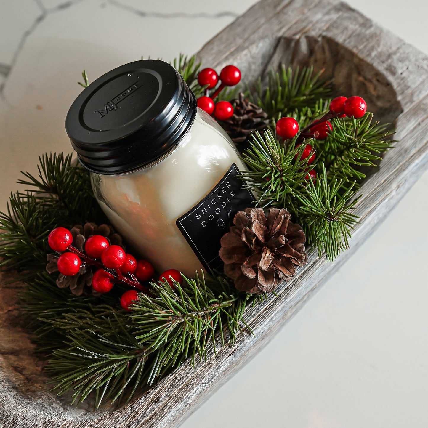 Faux Holiday Candle Ring with Pinecones & Red Berries