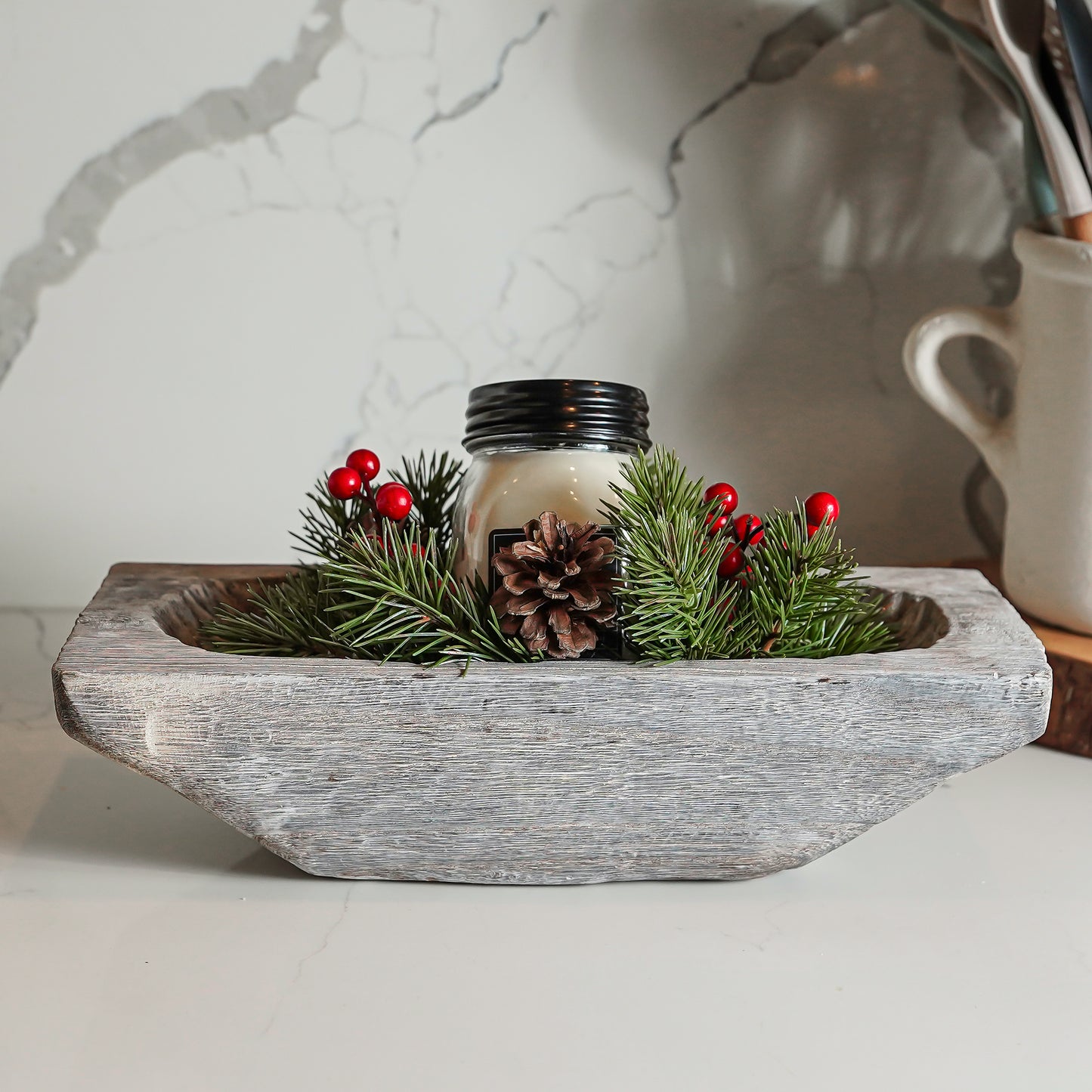 Faux Holiday Candle Ring with Pinecones & Red Berries