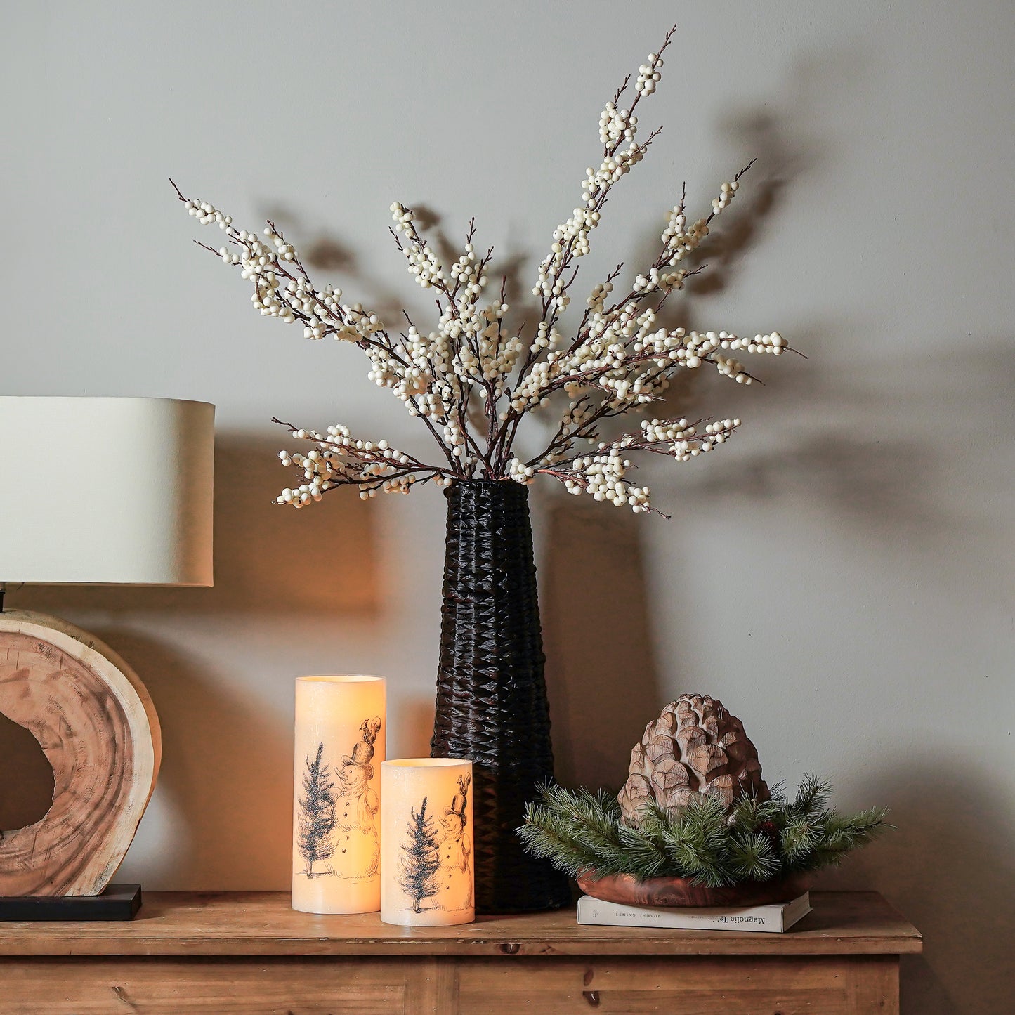 Glitter Vintage Snowman Wax Pillar Candle | LED Winter Decor