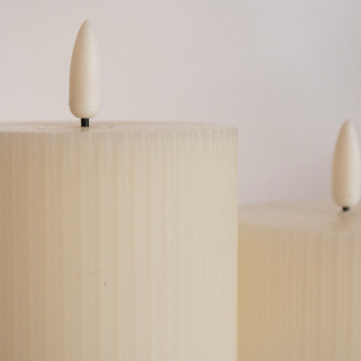 Ribbed Off-White LED Flameless Candle