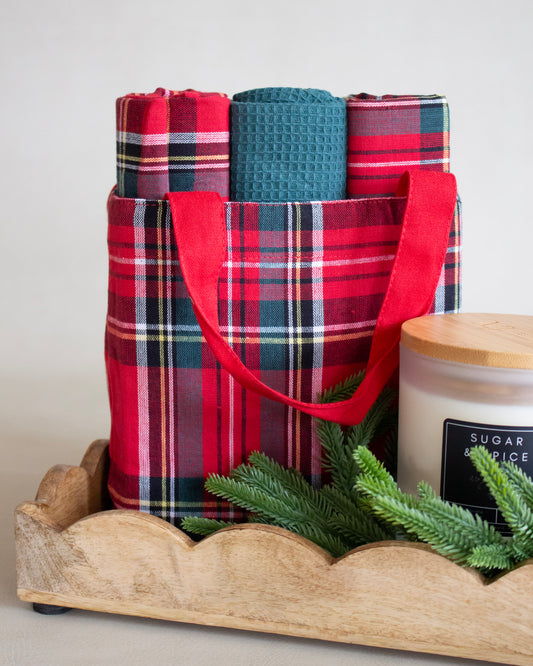 Tartan Plaid Tree Towel Set with Bag