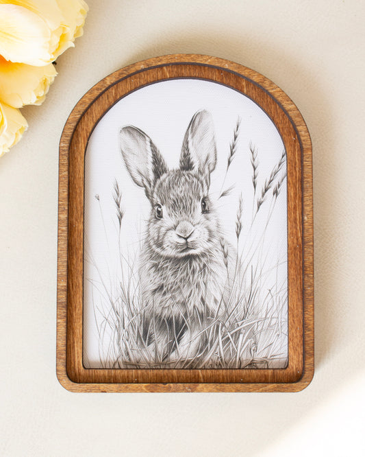 Bunny Sketch Arched Framed Decor