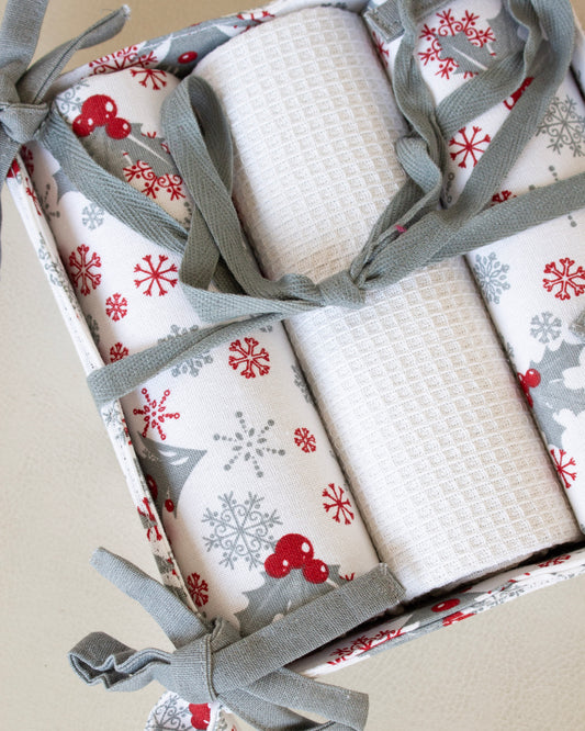 Festive White & Gray Towel Set