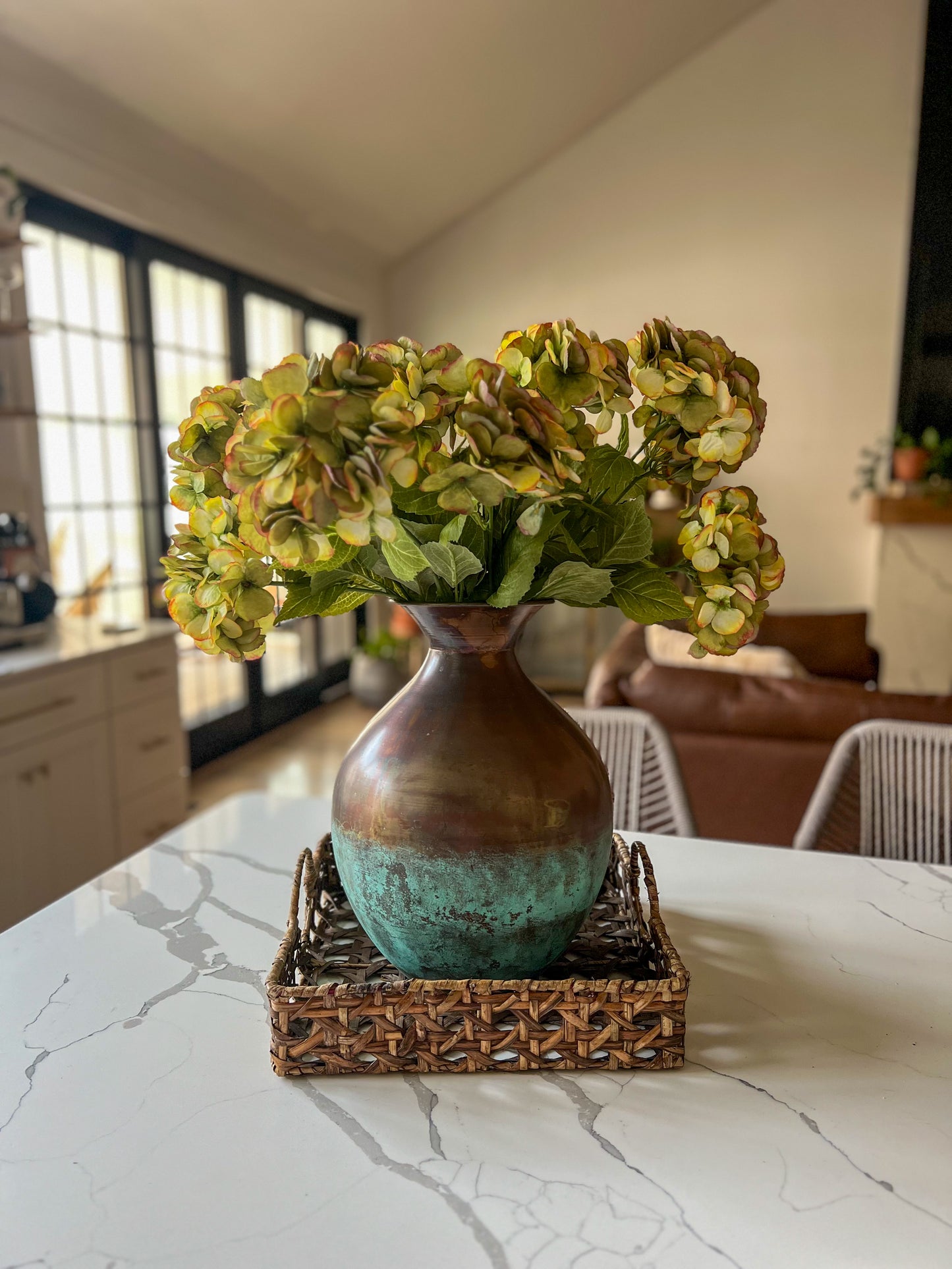 Distressed Copper Patina Vase | Round Metal Accent