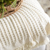 Ivory Waffle Fringe Throw