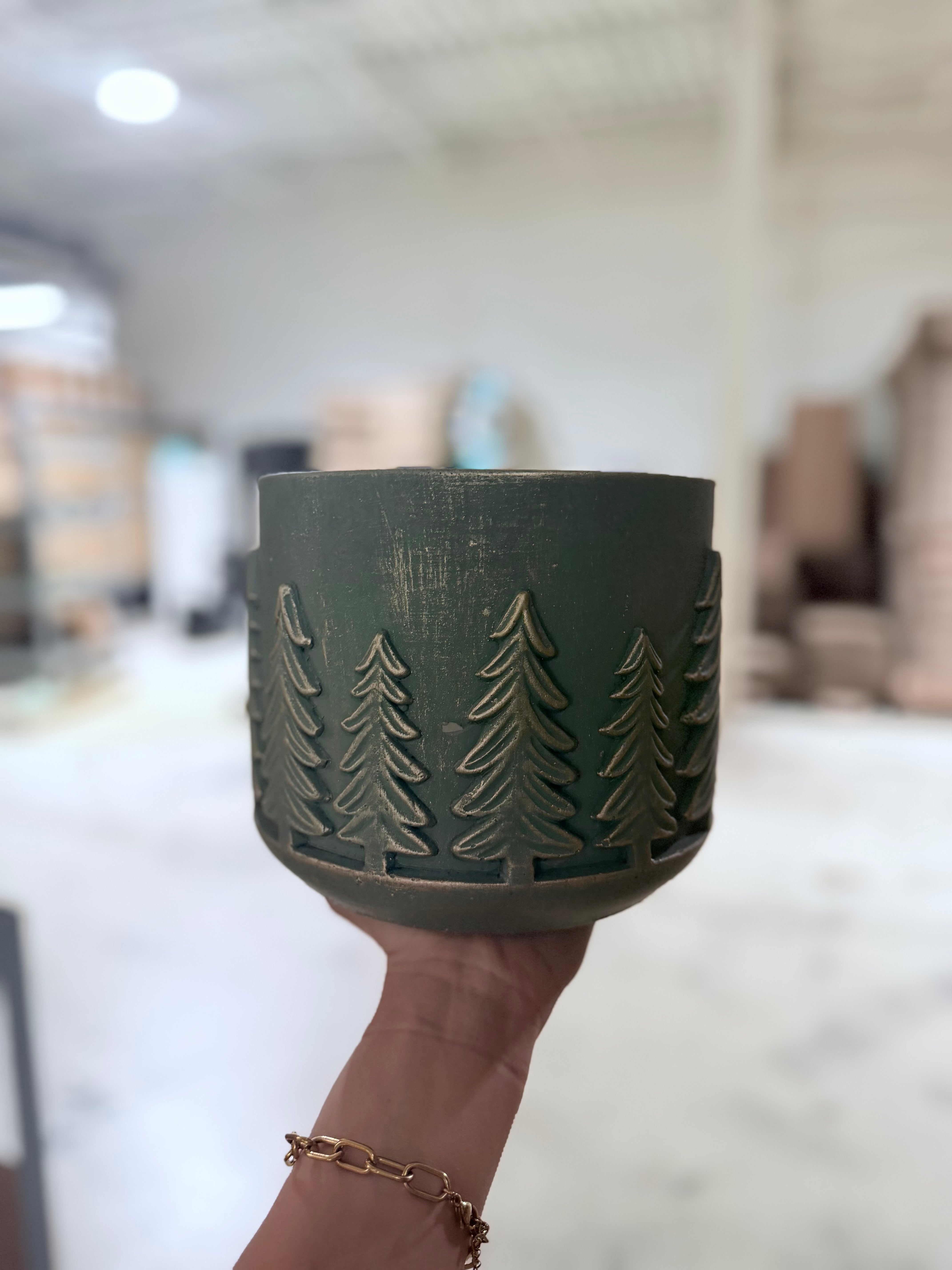 Green Tree Cement Planter | Scratch & Dent