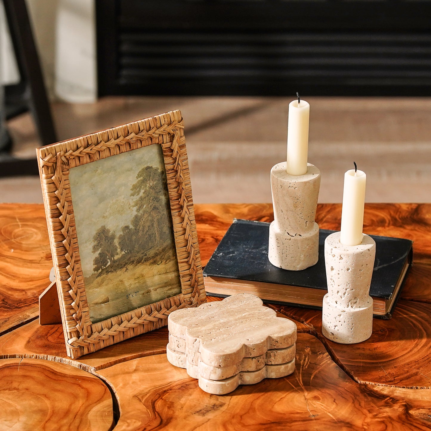 Travertine Taper Holder