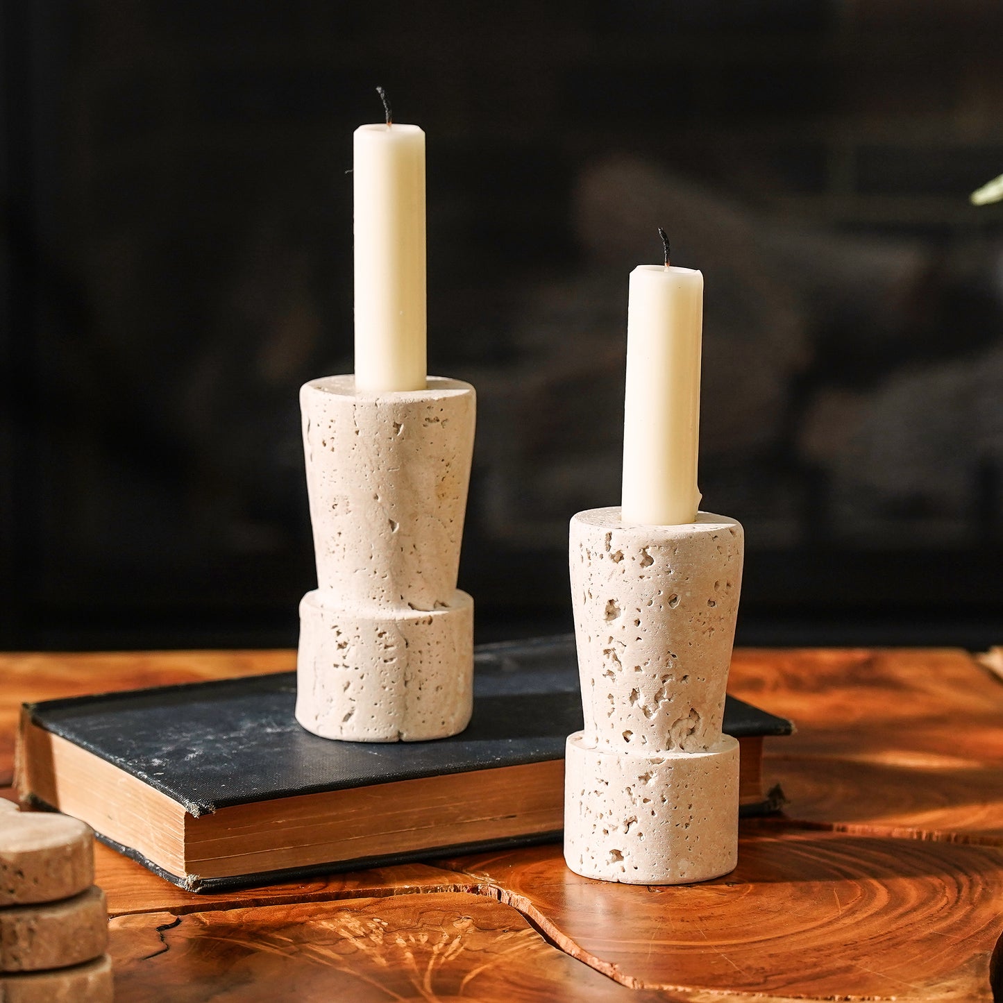 Travertine Taper Holder