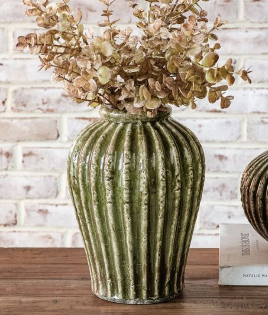 Green Ribbed Vase | Scratch & Dent