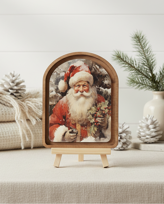 Santa with Holly Arched Framed Decor | PRE-ORDER