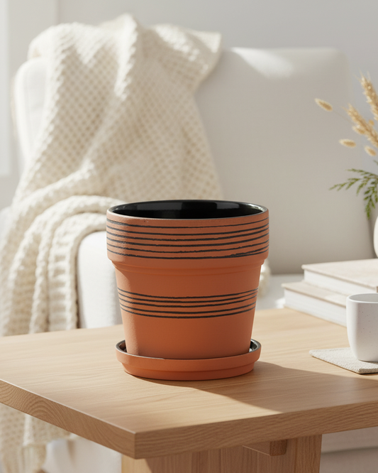 Miles Striped Terra Cotta Pot & Saucer