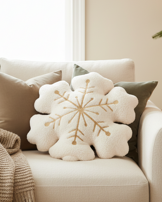 Ivory Boucle Snowflake Pillow