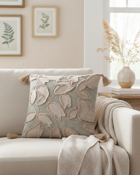 Embroidered Leaf Pillow