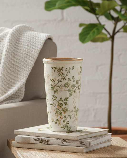 Distressed Vintage Floral Vase