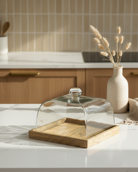 Square Wood and Glass Cake Cover