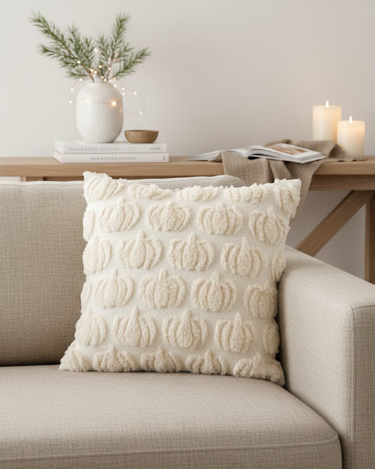 Cream Pumpkin Pillow | Neutral Fall Throw Cushion